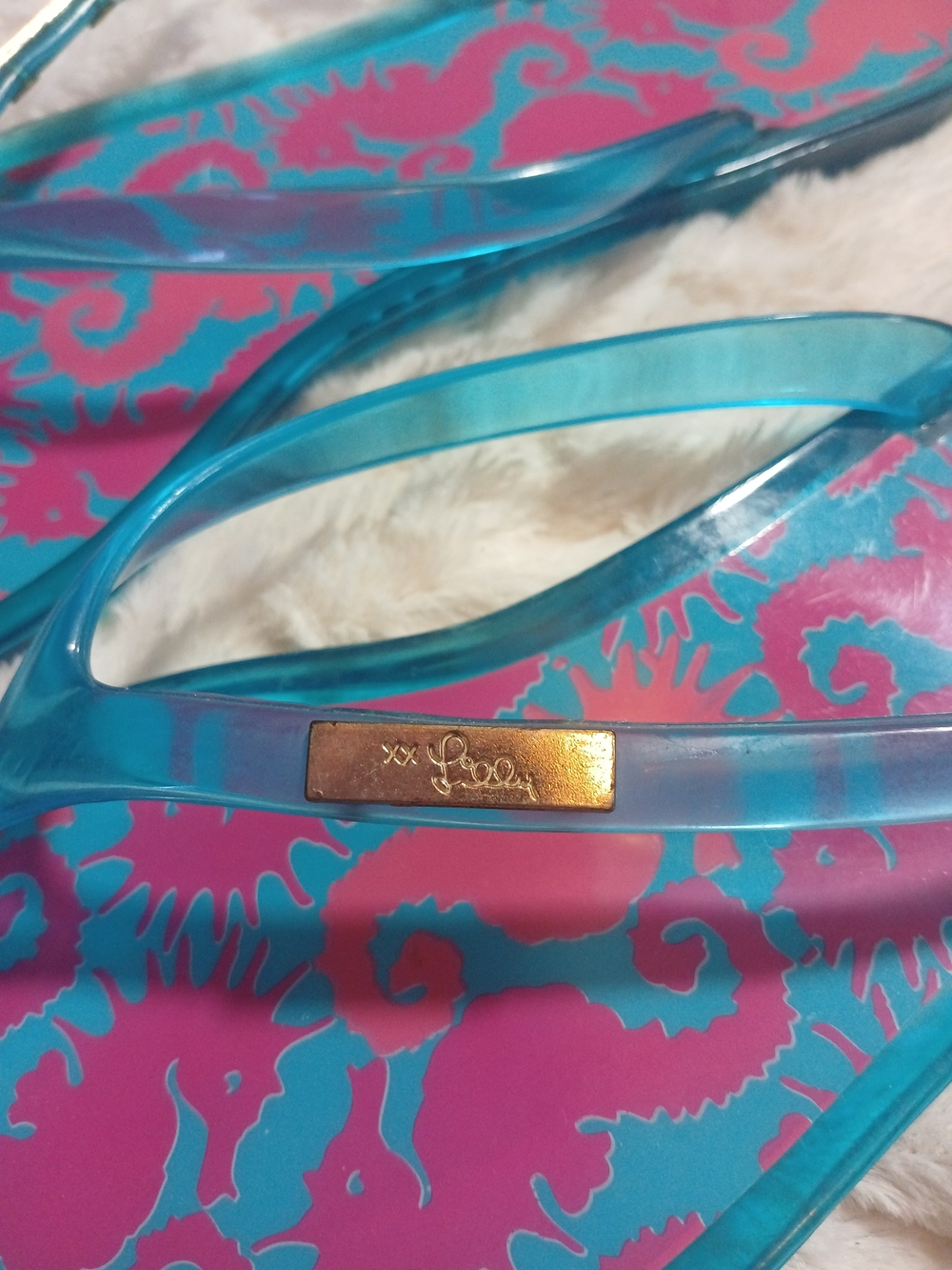 Lily Pulitzer Womens Seahorse Flip Flop Jelly Sandals Teal Pink Size 41 - Picture 4 of 8